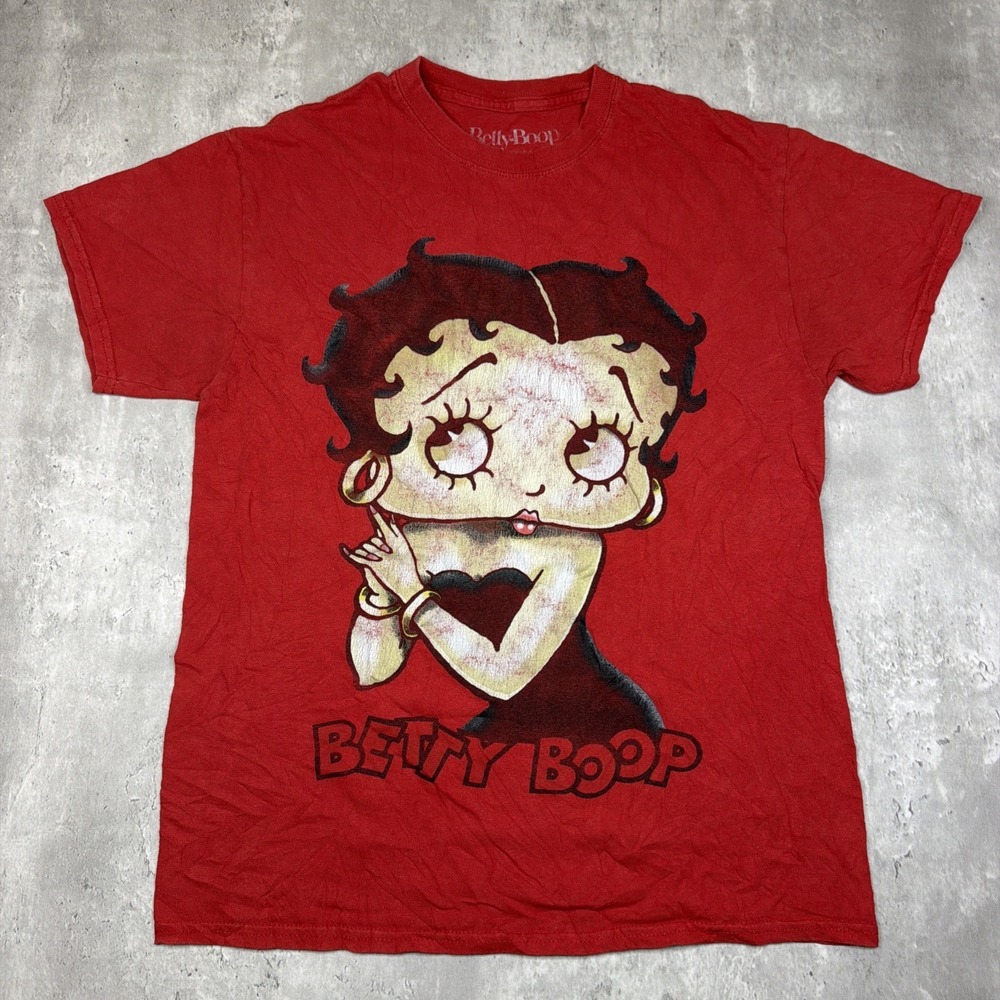 Betty Boop Red Graphic T-Shirt Size Medium 100% Cotton Faded Big Logo